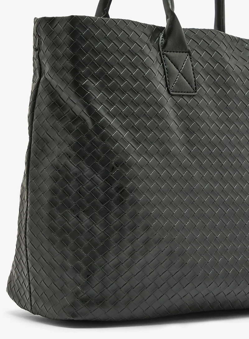 Ella Black Woven Texture Detail Tote Bag for Women | Best Price UAE